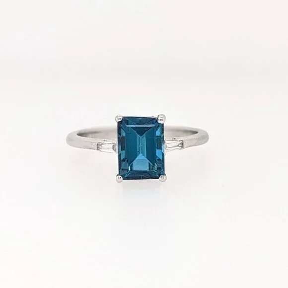 2.4cts London Blue Topaz Ring in Solid 14K Gold with Natural Diamond Accents - Picture 8 of 8